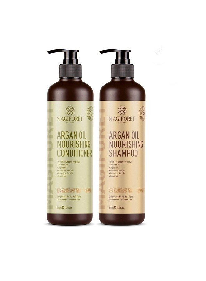 MagiForet Argan Oil Shampoo and Conditioner Set (2 x 16.9 Oz) - MagiForet Organic Shampoo & Conditioner Sulfate Free - Volumizing & Moisturizing, Gentle on Curly & Color Treated Hair,For Men & Women (cd set) - Image 1