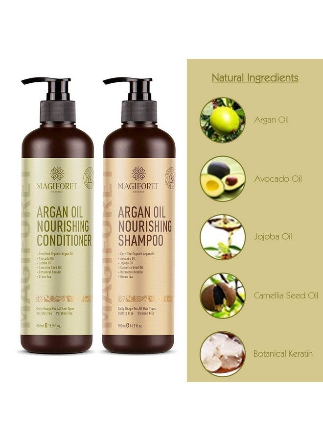 MagiForet Argan Oil Shampoo and Conditioner Set (2 x 16.9 Oz) - MagiForet Organic Shampoo & Conditioner Sulfate Free - Volumizing & Moisturizing, Gentle on Curly & Color Treated Hair,For Men & Women (cd set) - Image 4