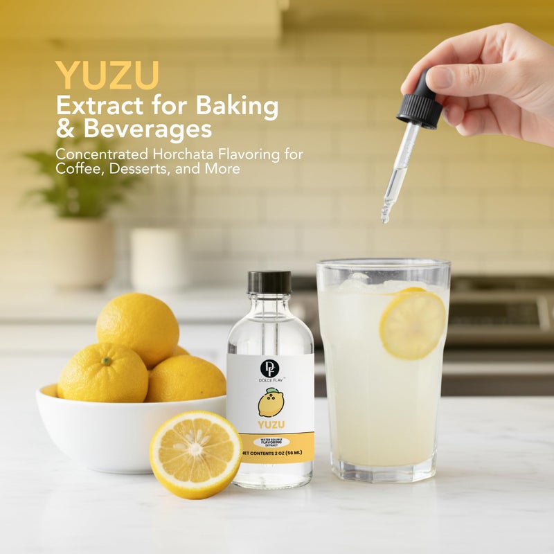 Dolce Flav Natural Yuzu Flavoring - Bright, Citrusy Japanese Lemon-Grapefruit Taste | 2 oz Extract for Baking, Beverages & Desserts | Graduated Dropper Included | Water-Soluble & Kosher | Made in USA - Image 2
