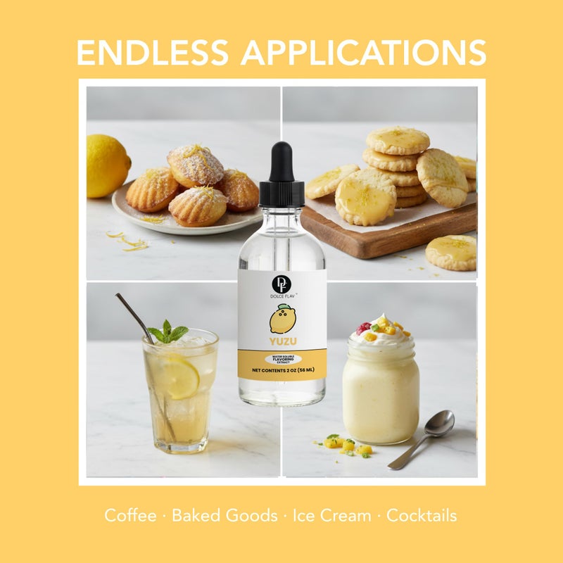 Dolce Flav Natural Yuzu Flavoring - Bright, Citrusy Japanese Lemon-Grapefruit Taste | 2 oz Extract for Baking, Beverages & Desserts | Graduated Dropper Included | Water-Soluble & Kosher | Made in USA - Image 4