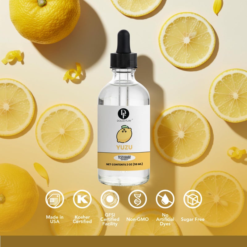 Dolce Flav Natural Yuzu Flavoring - Bright, Citrusy Japanese Lemon-Grapefruit Taste | 2 oz Extract for Baking, Beverages & Desserts | Graduated Dropper Included | Water-Soluble & Kosher | Made in USA - Image 3