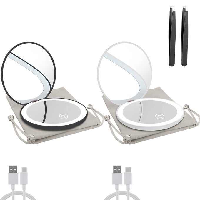 COMPACT MIRROR WITH LED LIGHT1X10X MAGNIFYING RECHARGEABLE MIRROR35IN DIMMABLE TRAVEL MIRROR FOR PURSEPOCKETHANDHELD 2SIDED MAKEUP MIRROR