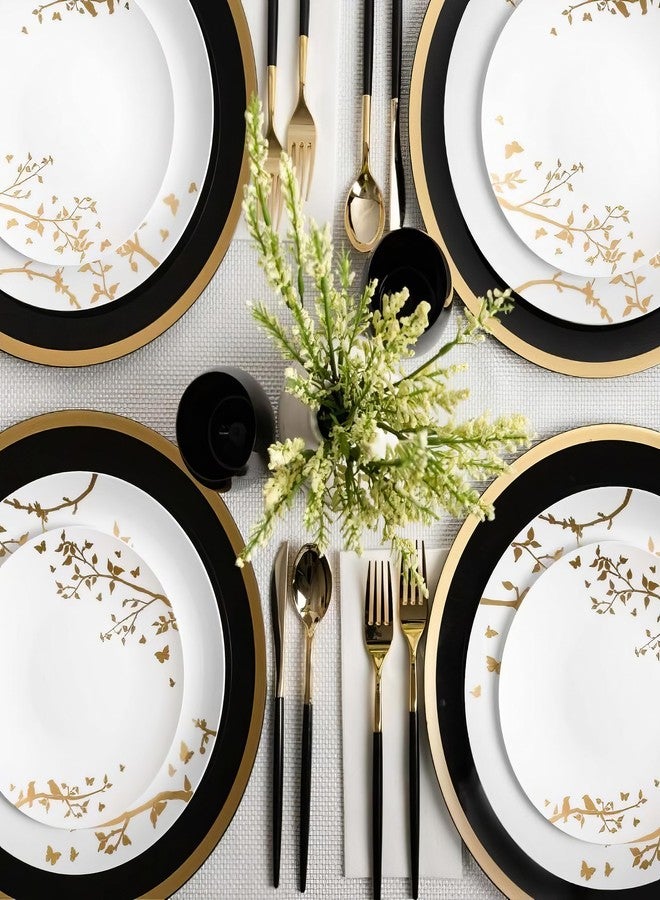 Blue Sky Spring Collection White with Gold Floral Design Combo Plate Set - (7.5" - 16 Count, 10" - 16 Count) Disposable Plastic Plates for Parties & Events - Image 2