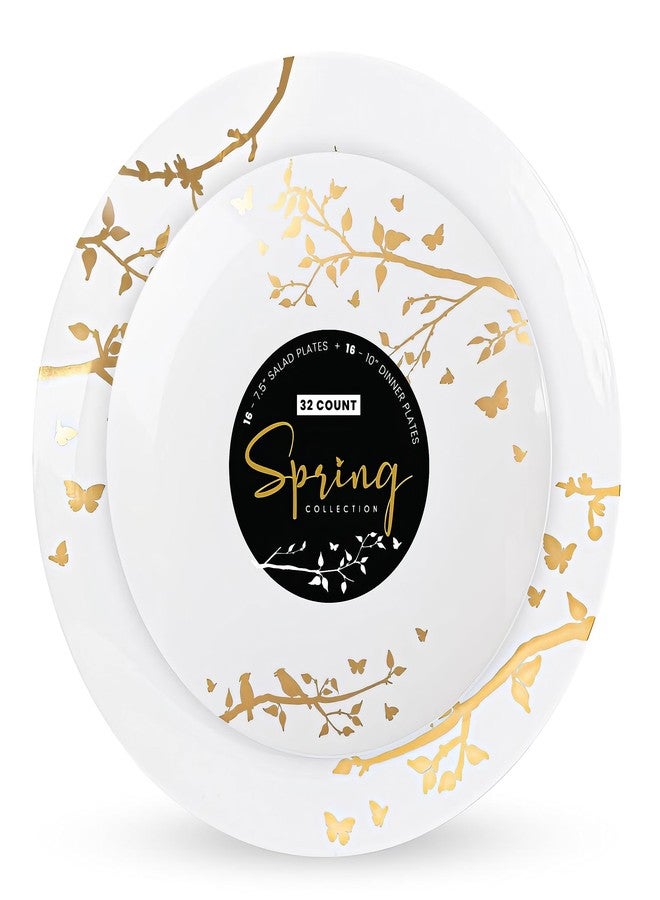 Blue Sky Spring Collection White with Gold Floral Design Combo Plate Set - (7.5" - 16 Count, 10" - 16 Count) Disposable Plastic Plates for Parties & Events - Image 4