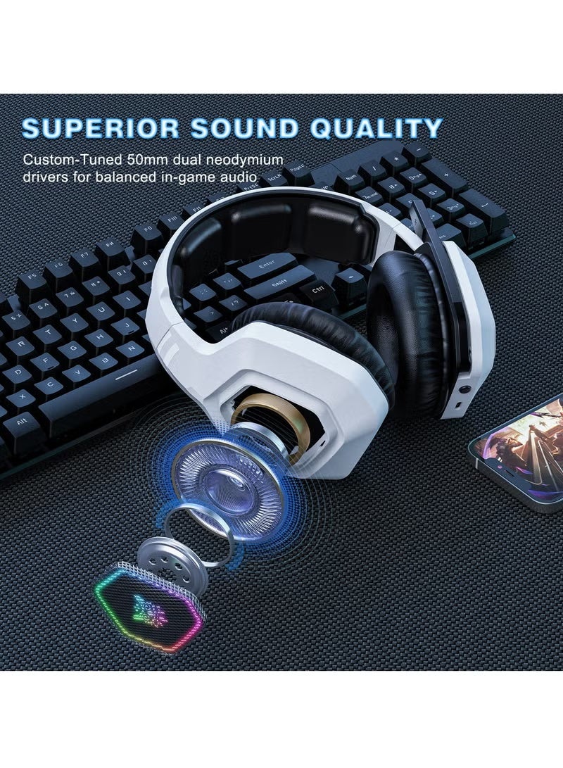 onikuma B100 Professional Gaming Headset 2.4G/Bluetooth/Wired Headset for PC/PS4/PS5/XOne/XSeries/Nintendo Switch/Mobile White - Image 4