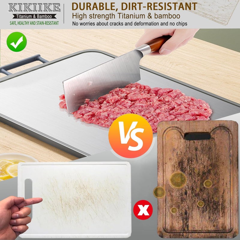 KIKIIKE Titanium Cutting Board Double Sided Bamboo Cutting Board for Kitchen Double Sided Food Grade, Pure titanium & Bamboo Cutting Boards, Non-Stick Durable and easy to clean - Image 2