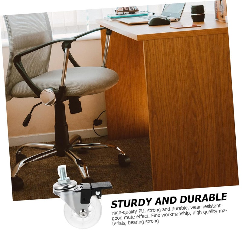 PartyKindom 5pcs Heavy Duty Swivel Caster Wheels with Brake Smooth Gliding No Noise PU Furniture Replacement Wheels - Image 4