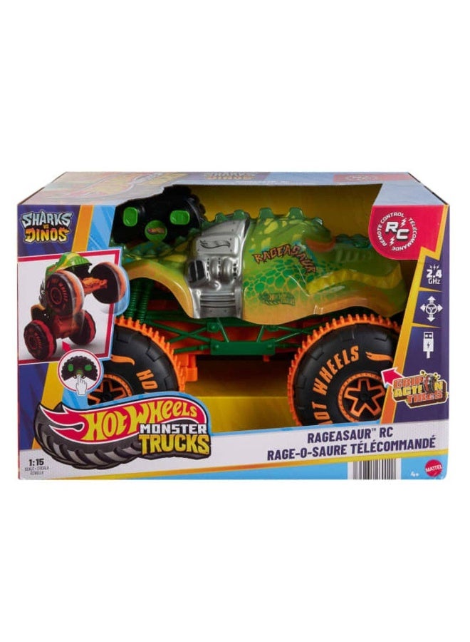 Hot Wheels سيارة التحكم عن بعد مونستر تراكز شاركس ضد دينو ريجاسور (1:15، أخضر) - Image 1