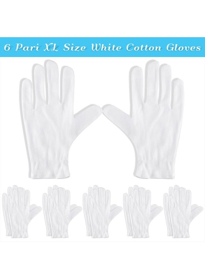 Paxcoo 6 Pairs XL White Cotton Gloves for Dry Hand Moisturizing Cosmetic Eczema Hand Spa and Coin Jewelry Inspection