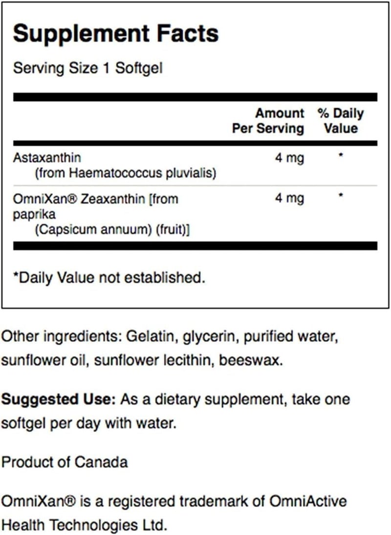 Swanson Astaxanthin  Zeaxanthin Eye Vision Brain Skin Health Antioxidant Support Supplement Astaxanthin 4 mg  OmniXan Zeaxanthin 4 mg 60 Softgels Sgels - Image 2