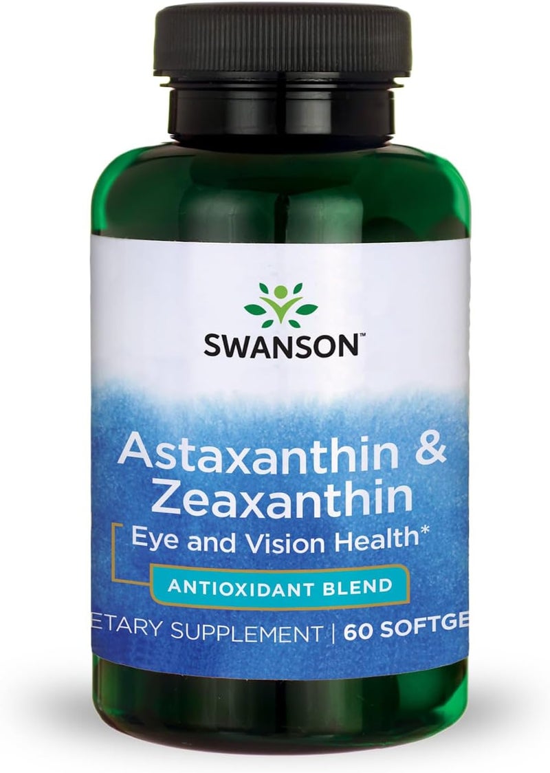 Swanson Astaxanthin  Zeaxanthin Eye Vision Brain Skin Health Antioxidant Support Supplement Astaxanthin 4 mg  OmniXan Zeaxanthin 4 mg 60 Softgels Sgels - Image 1