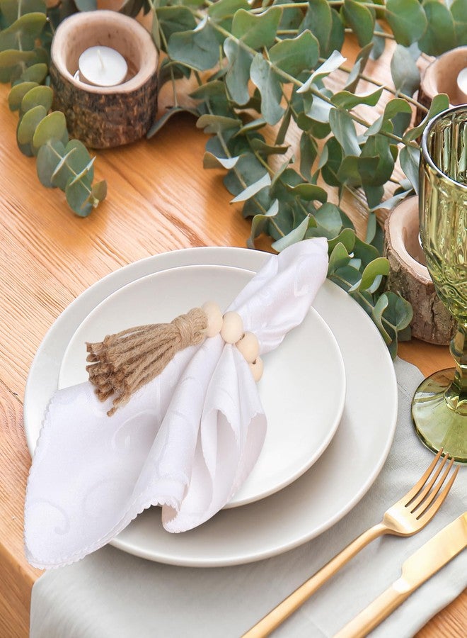 Meplait 6 Pieces Wooden Bead Napkin Rings - Farmhouse Stretchable With Tassel, Boho Style for Dining Table, Wedding Decoration (Black) - Image 3