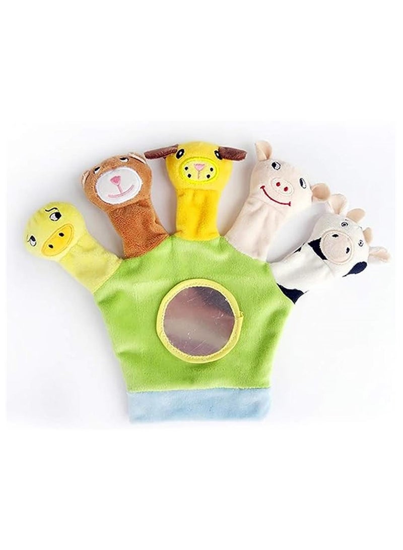 Bear Hand Finger Plush Puppets Glove, Animal Finger Puppet for Children Early Education Toys for New Born Baby(Green) - Image 1