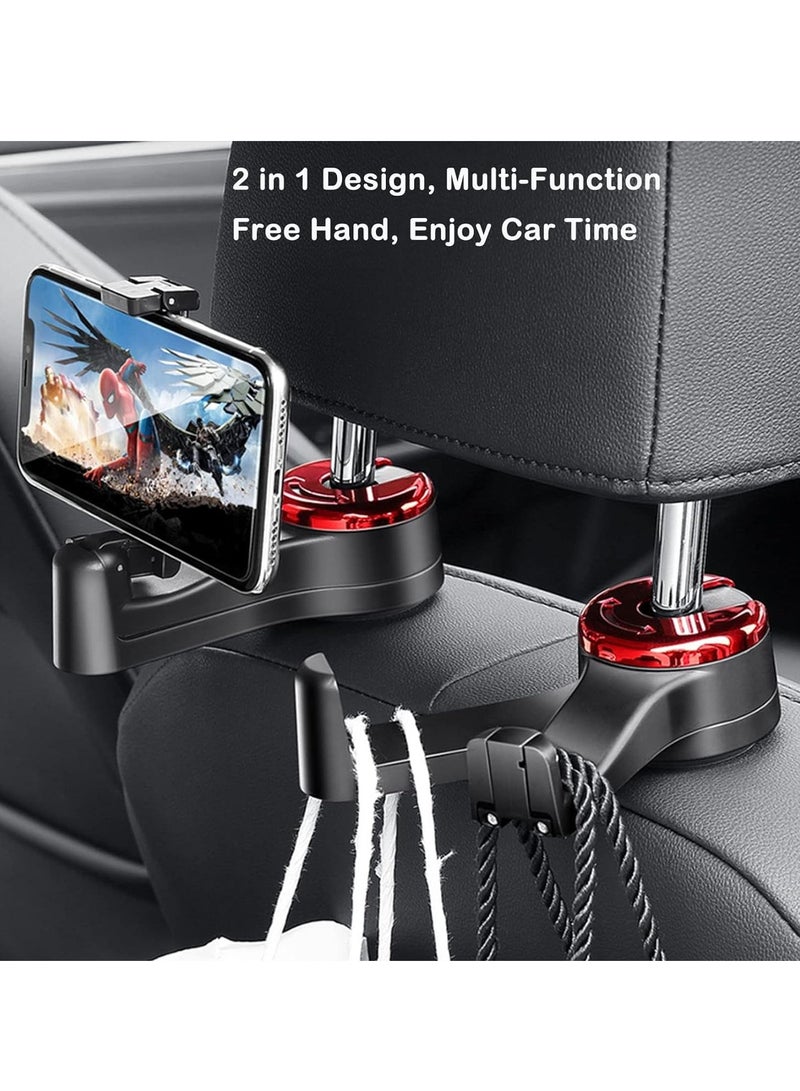 BIGTHREE 2 in 1 Car Hooks, Car Bag Hook with Headrest Phone Holder, 360°Rotatable Car Headrest Hooks, Car Accessories Purse Hook, Car Seat Storage Hook for Cloth Grocery Bag, Handbag, Black 2PCS - Image 2