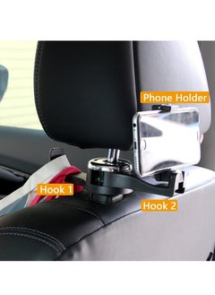 BIGTHREE 2 in 1 Car Hooks, Car Bag Hook with Headrest Phone Holder, 360°Rotatable Car Headrest Hooks, Car Accessories Purse Hook, Car Seat Storage Hook for Cloth Grocery Bag, Handbag, Black 2PCS  - Image 3