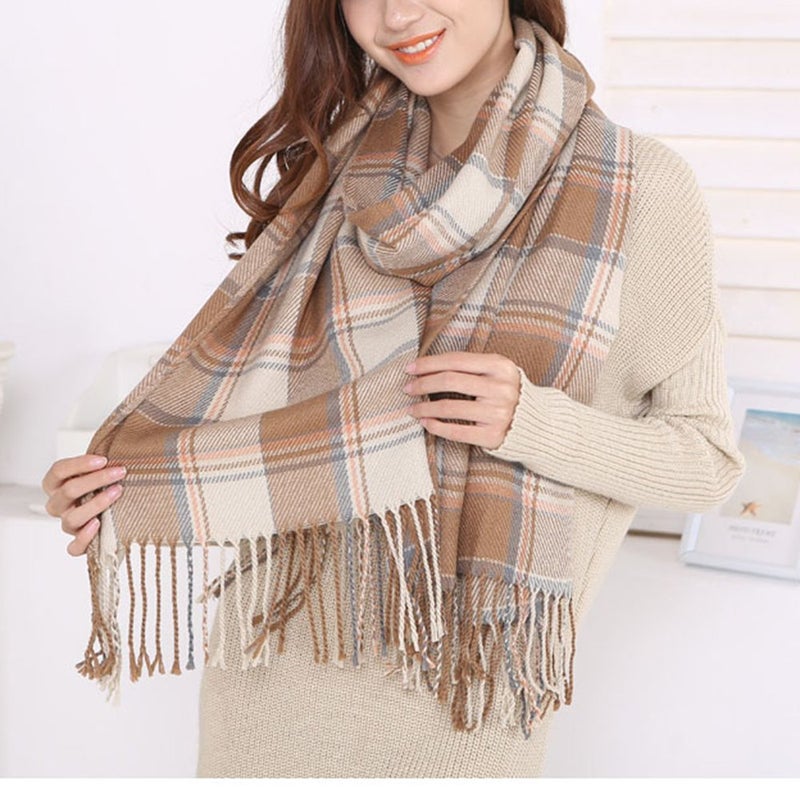 Wander Agio Womens Scarves Warm Long Shawl Wraps Wool Large Scarf Gird Beige - Image 4