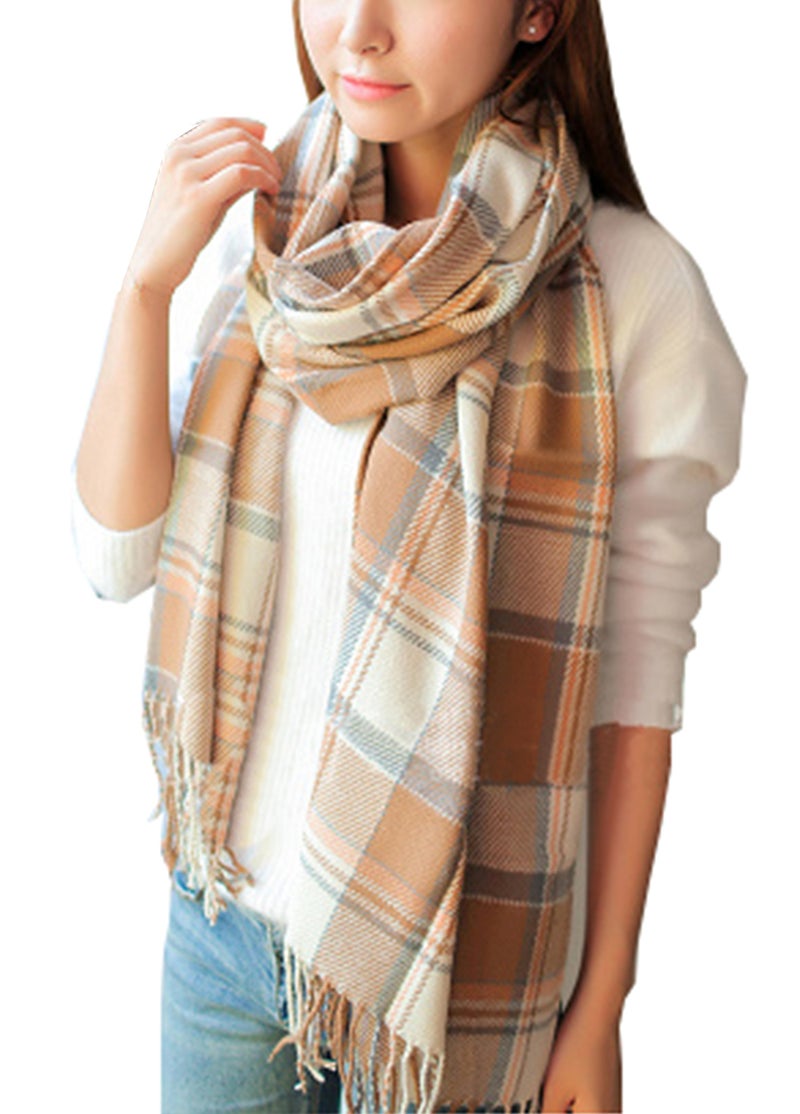Wander Agio Womens Scarves Warm Long Shawl Wraps Wool Large Scarf Gird Beige - Image 1