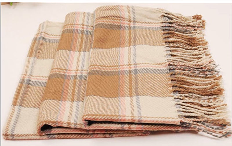Wander Agio Womens Scarves Warm Long Shawl Wraps Wool Large Scarf Gird Beige - Image 2