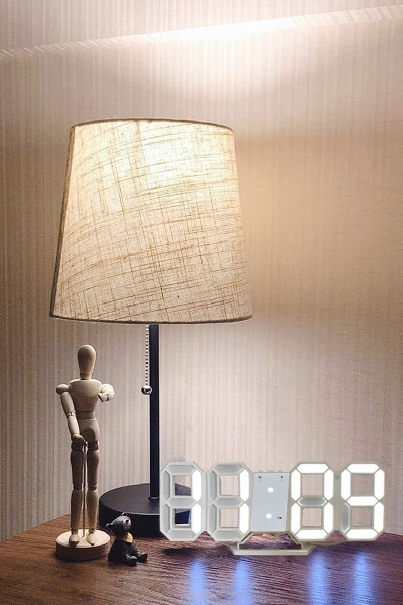 DPTER 3D Digital Alarm Clock LED Digital Wall Clock/Desk Alarm Clock for Bedroom, Living Room, Home and Office, Electric Nightlight Alarm Clock with Adjust Brightness 12H/24H Time Date Temperature Display, Great Gift for Modern Home Decoration , White - Image 2