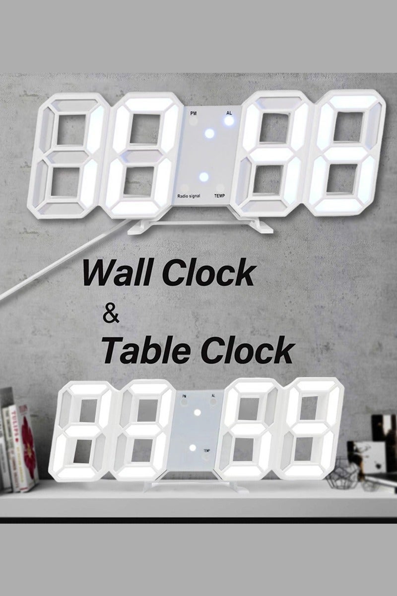 DPTER 3D Digital Alarm Clock LED Digital Wall Clock/Desk Alarm Clock for Bedroom, Living Room, Home and Office, Electric Nightlight Alarm Clock with Adjust Brightness 12H/24H Time Date Temperature Display, Great Gift for Modern Home Decoration , White - Image 4