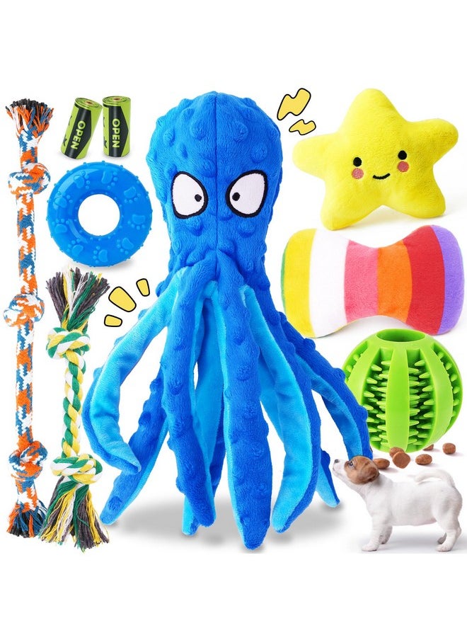 KIPRITII KIPRITII 9-Pack Interactive Puppy Dog Toys for Small Dogs No-Stuffing Squeaky Octopus-Shaped Toy, Cute Plush & Engaging Chew Toys for Puppy Teething to Keep Them Busy  - Image 1