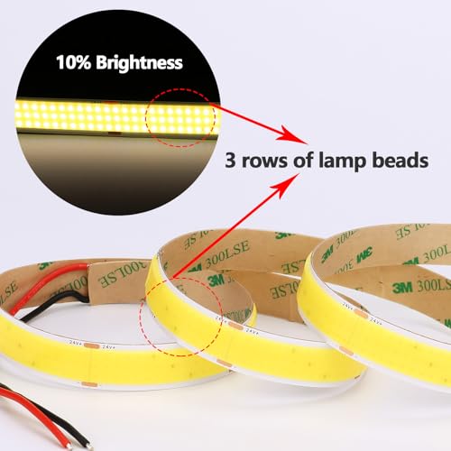 GOMING 24V 15mm Width COB LED Strip Natural White 4000K 960LED/M 16.4ft(5M) 120W High Brightness 13750lm CRI 93+ Big Luminous Surface IP20 Not Waterproof LED Tape Lights for DIY Decor(No Power Supply) - Image 4