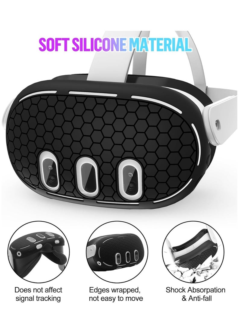 SYOSI Silicone Cover Set Compatible with Oculus/Meta Quest 3 VR Accessories Protective Cover Includes Controller Grips Front Shell Headset Cover and Face Cover Lens Protector - Image 3