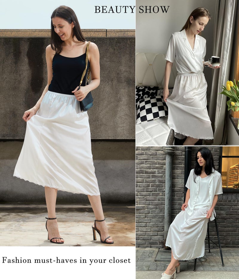 Avidlove Women's Satin Half Slip 36" Lace Long Underskirt S-XXL (White, Medium) - Image 5