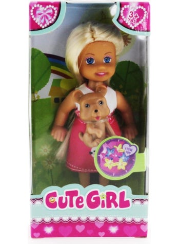 Cute Girl Brown Dog and Blonde Mini Doll