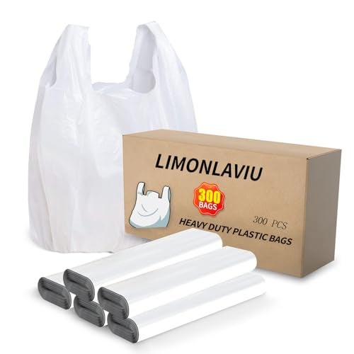 LimonLaviu Plastic Bags - 300 Pack (11.5'x 6.5" x 21') with Handles for Small Business, Restaurants, Grocery & Trash - Image 1
