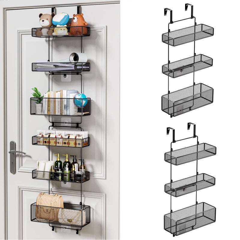 HapiRm Over Door Organizer Storage  Separable Door Organizer Hanging with 6 Metal Large Capacity Baskets for Bathroom Bedroom Kitchen Pantry Closet Black