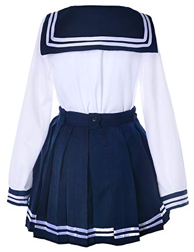Elibelle Japanese School Girls Uniform Sailor Navy Blue Pleated Skirt Anime Cosplay Costumes with Socks Set(SSF13) 4XL(Tag 5XL) - Image 4