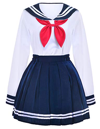 Elibelle Japanese School Girls Uniform Sailor Navy Blue Pleated Skirt Anime Cosplay Costumes with Socks Set(SSF13) 4XL(Tag 5XL) - Image 2