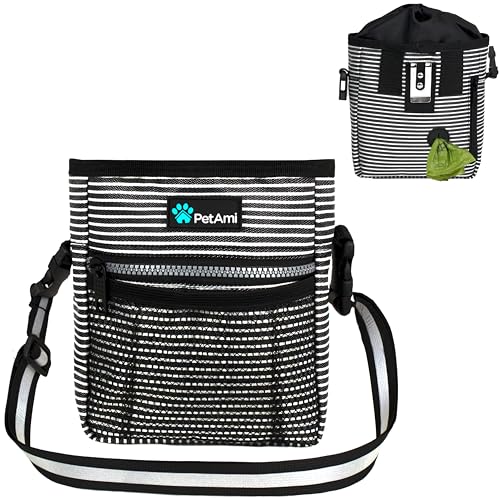 PetAmi Dog Treat Pouch, Pet Treat Pouch For Training, Dog Walking Bag Holder for Kibbles, Pet Food Toy, Dog Trainer Essentials Supplies, Poop Bag Dispenser, 3 Ways to Wear (Black Stripes) - Image 1