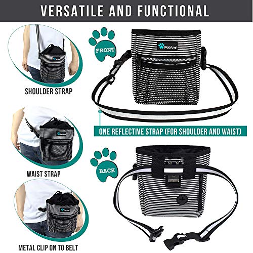 PetAmi Dog Treat Pouch, Pet Treat Pouch For Training, Dog Walking Bag Holder for Kibbles, Pet Food Toy, Dog Trainer Essentials Supplies, Poop Bag Dispenser, 3 Ways to Wear (Black Stripes) - Image 4