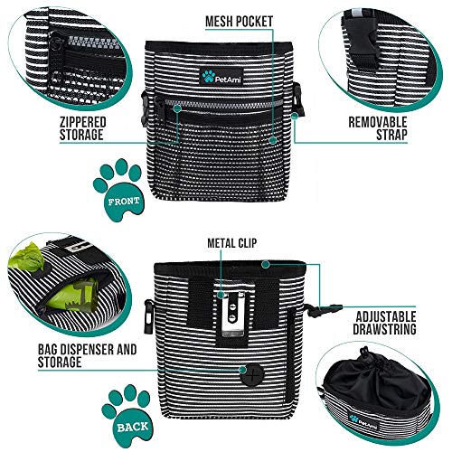 PetAmi Dog Treat Pouch, Pet Treat Pouch For Training, Dog Walking Bag Holder for Kibbles, Pet Food Toy, Dog Trainer Essentials Supplies, Poop Bag Dispenser, 3 Ways to Wear (Black Stripes) - Image 3