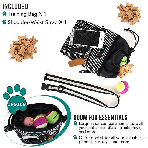 PetAmi Dog Treat Pouch, Pet Treat Pouch For Training, Dog Walking Bag Holder for Kibbles, Pet Food Toy, Dog Trainer Essentials Supplies, Poop Bag Dispenser, 3 Ways to Wear (Black Stripes) - Image 2