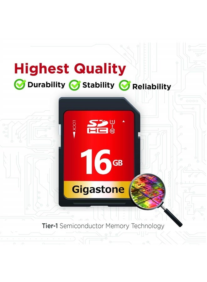 Gigastone 16GB 5 Pack SD Card UHS-I U1 Class 10 SDHC Memory Card High-Speed Full HD Video Canon Nikon Sony Pentax Kodak Olympus Panasonic Digital Camera, with 5 Mini Cases - Image 1
