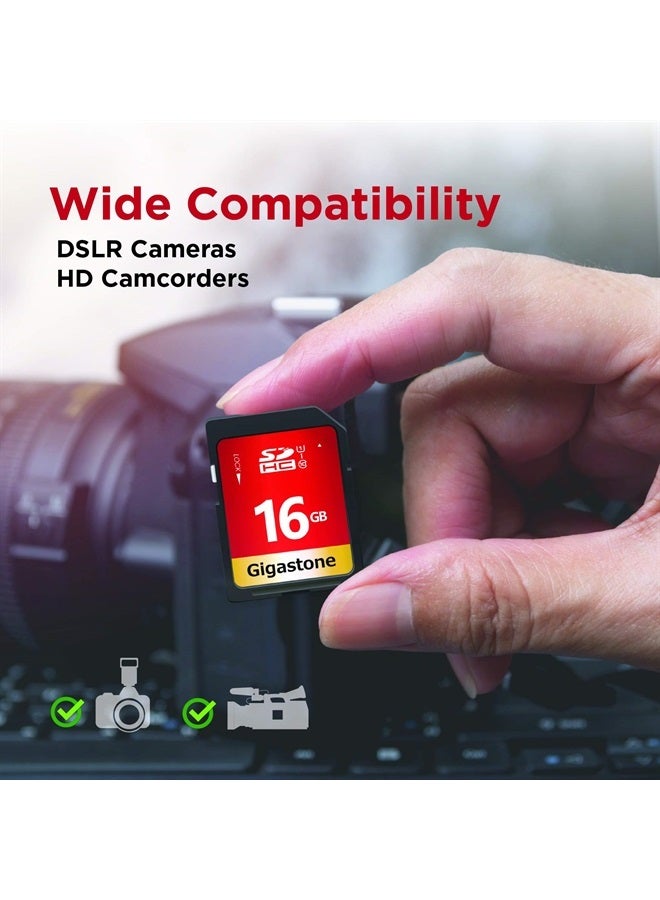 Gigastone 16GB 5 Pack SD Card UHS-I U1 Class 10 SDHC Memory Card High-Speed Full HD Video Canon Nikon Sony Pentax Kodak Olympus Panasonic Digital Camera, with 5 Mini Cases - Image 3