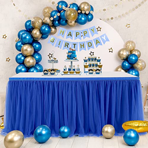 Suppromo Royal Blue Tulle Table Skirt for Baby Shower Tutu Table Cloth Cover for 6ft Rectangle Tables or Round Tables for Wedding Reception Bridal Shower Birthday Party Graduation Banquet Decorations 