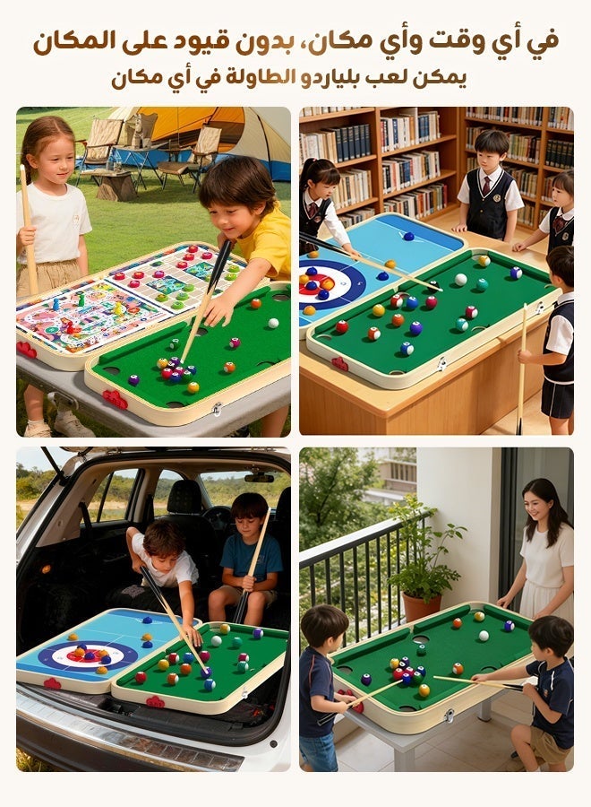 Aurlar 4 in 1 Large Kids Game Table 71×35cm – Wooden Billiard, Curling, Bowling & Sling Puck Hockey Set, Portable Family Indoor Outdoor Interactive Game for Boys & Girls - Image 3