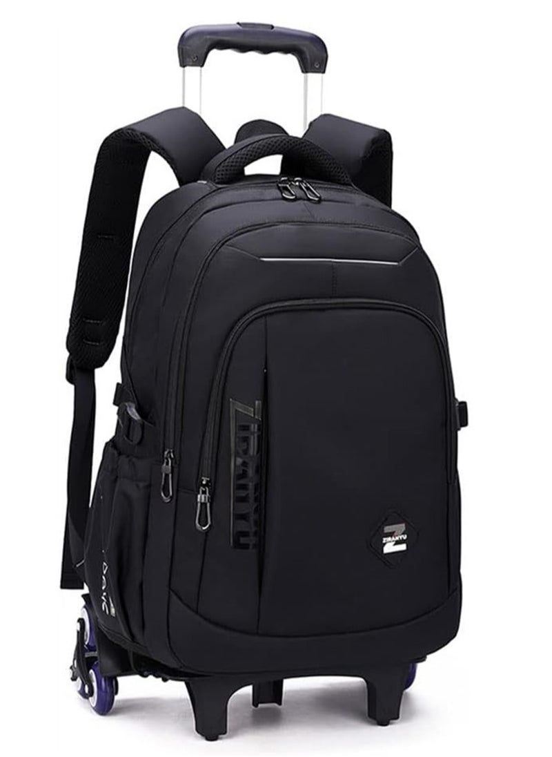 ZIRANYU Large Capacity Wheeled Backpack Black Book Bag for Boys and Girls School Student Books Laptop Travel Trolley Bag  - Image 1