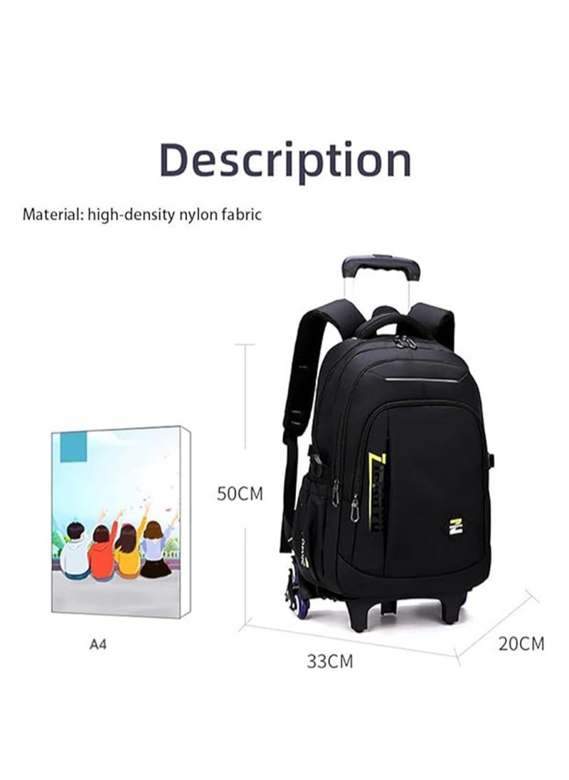 ZIRANYU Large Capacity Wheeled Backpack Black Book Bag for Boys and Girls School Student Books Laptop Travel Trolley Bag  - Image 3