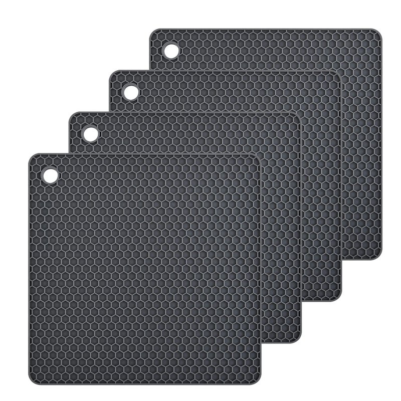 Smithcraft Silicone Trivet Pot Mat for Countertop Trivest Pads Heat Resistant Table Placemats 4 PackSize75x75 Inch Color Grey ShapeSquare