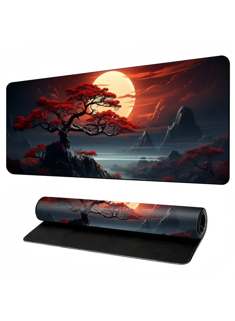 CMGTYYD Full Moon Desk Pad, Black Red Large Mouse Pad Gaming Mousepad Extended XXL Keyboard Pad 31.5 x 15.7 in Laptop Computer Mouse Keyboard Mat for Office Desk Decor - Image 1