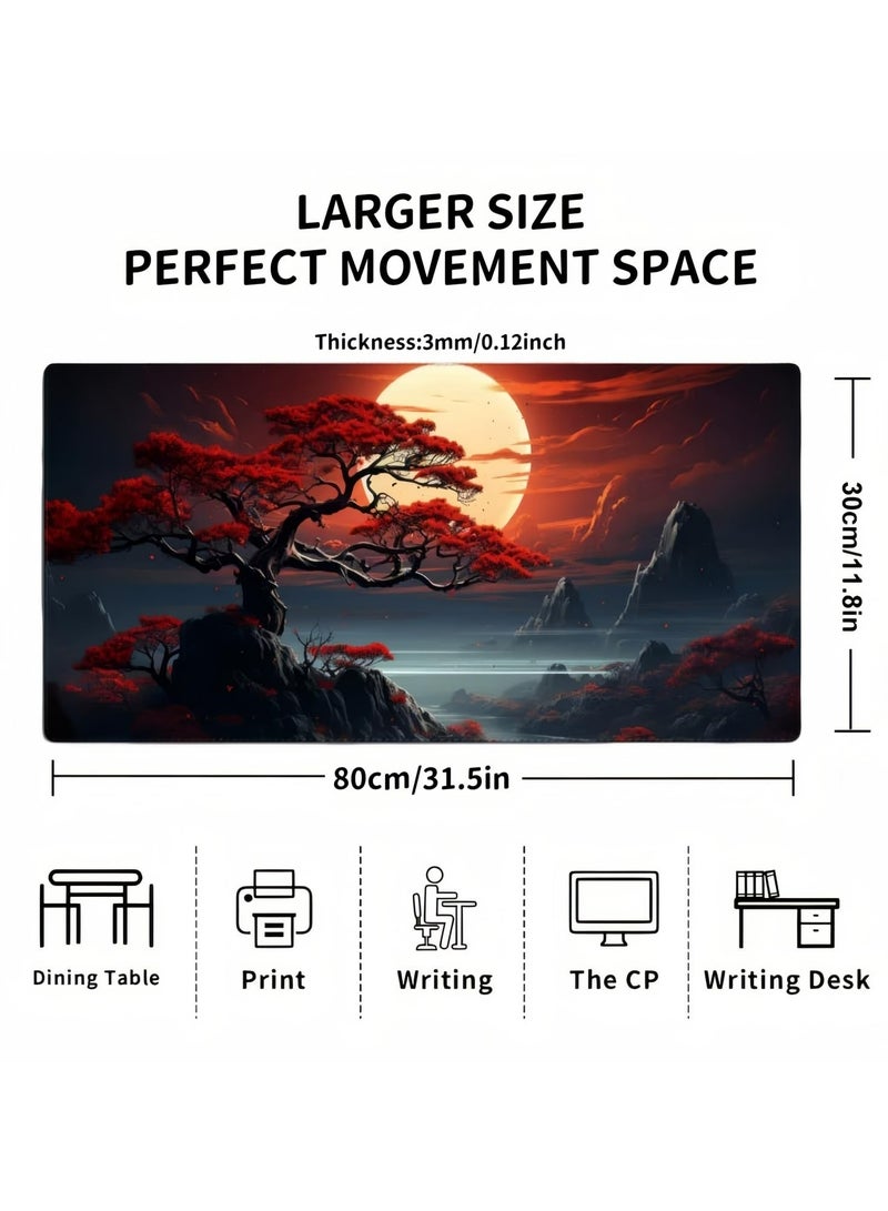 CMGTYYD Full Moon Desk Pad, Black Red Large Mouse Pad Gaming Mousepad Extended XXL Keyboard Pad 31.5 x 15.7 in Laptop Computer Mouse Keyboard Mat for Office Desk Decor - Image 2