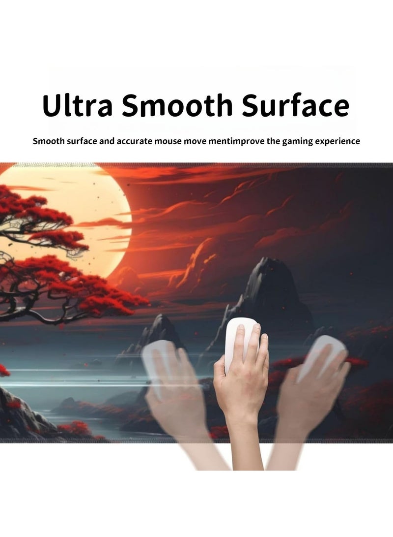 CMGTYYD Full Moon Desk Pad, Black Red Large Mouse Pad Gaming Mousepad Extended XXL Keyboard Pad 31.5 x 15.7 in Laptop Computer Mouse Keyboard Mat for Office Desk Decor - Image 3