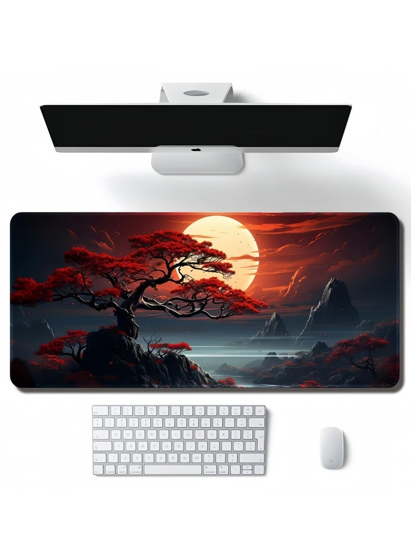 CMGTYYD Full Moon Desk Pad, Black Red Large Mouse Pad Gaming Mousepad Extended XXL Keyboard Pad 31.5 x 15.7 in Laptop Computer Mouse Keyboard Mat for Office Desk Decor - Image 4