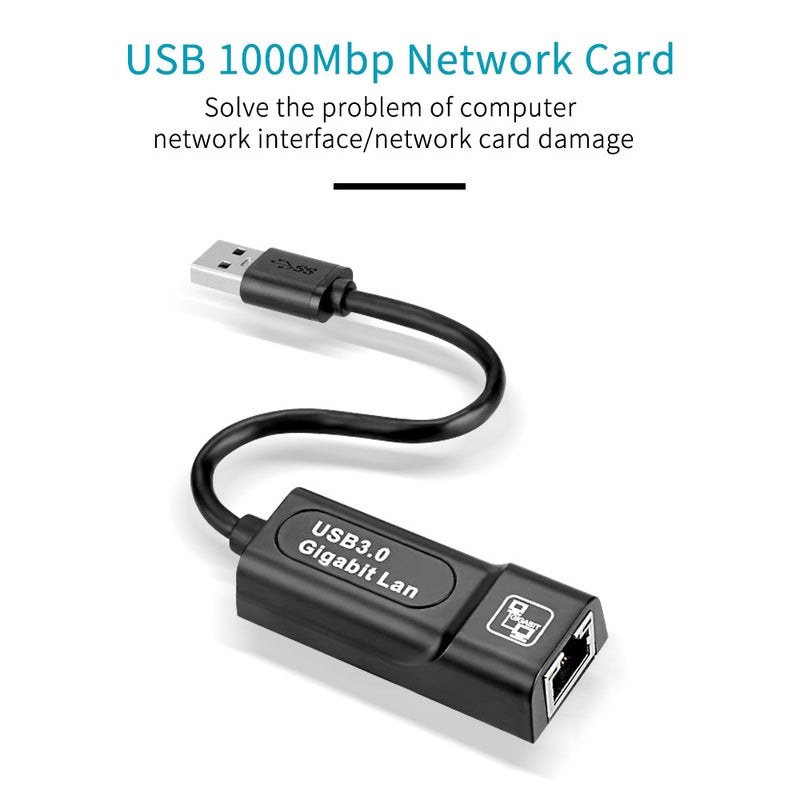 USB 3.0 Network Card Converter - High-Speed Transmission No Buffering, Compact Portable Design, Backward Compatible With USB 2.0/1.1, Black Network Card Adapter for Home Office Travel - Image 3