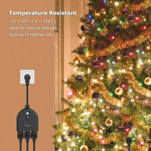 TESSAN Outdoor Smart Plug Waterproof, TESSAN WiFi Smart Outlet Switch with 3 Individual Sockets Compatible with Alexa Google Home, Remote Control and Timer Function, 2.4GHz Wi-Fi Only - Image 5